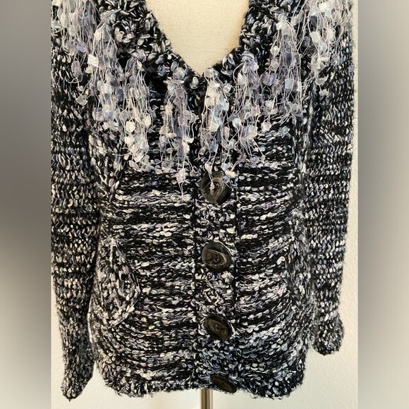 Jeune Jeunessee wool blend designer silver black sweater fringe ribbon detail S - Picture 2 of 10